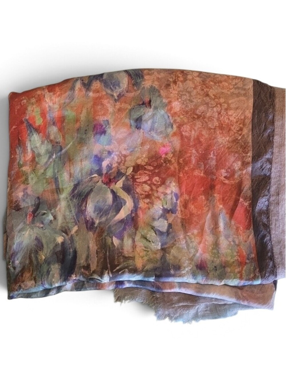 Saraceno Bellagio Italian Silk Fine Art Floral Grey Blue Orange Scarf / Wrap